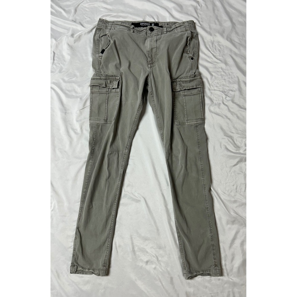 Superdry Surplus NY Mens Tapered Canvas Cargo Pants Olive Green 30x32 Utility